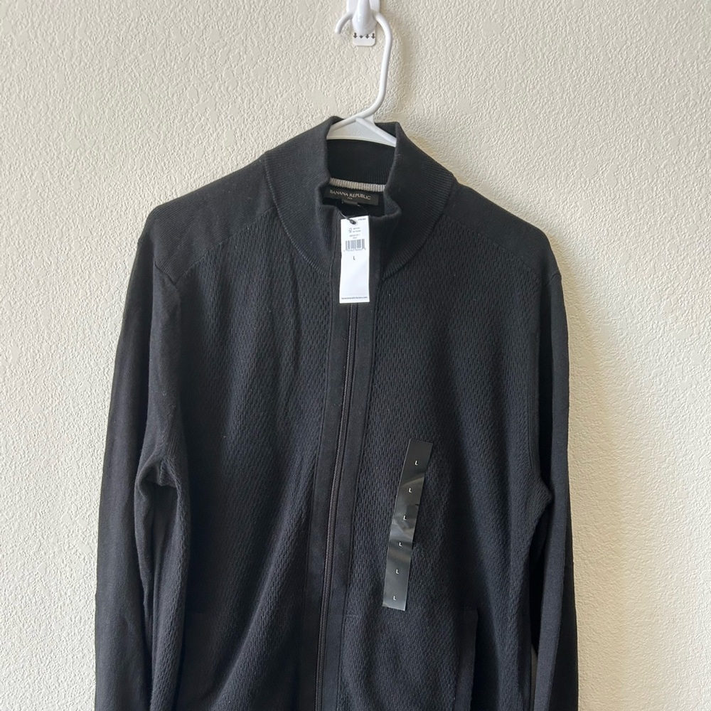 NWT Mens Banana Republic Zip Up Sweater L Black